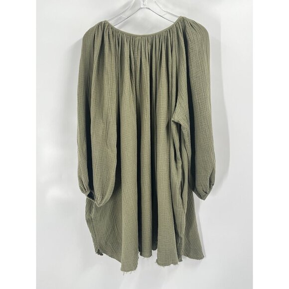 Loup Charmant Green Cotton Gauze Shift Dress Belt Distressed Hem Sz M Pockets - Picture 8 of 8